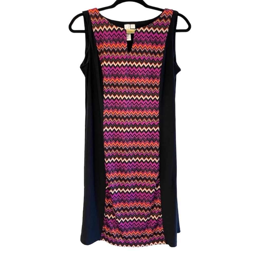 Emma & Michele‎ Shift Dress Black Multicolor Chevron Sleeveless Women Size M